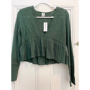 Pacsun Green V-Neck Long Sleeve